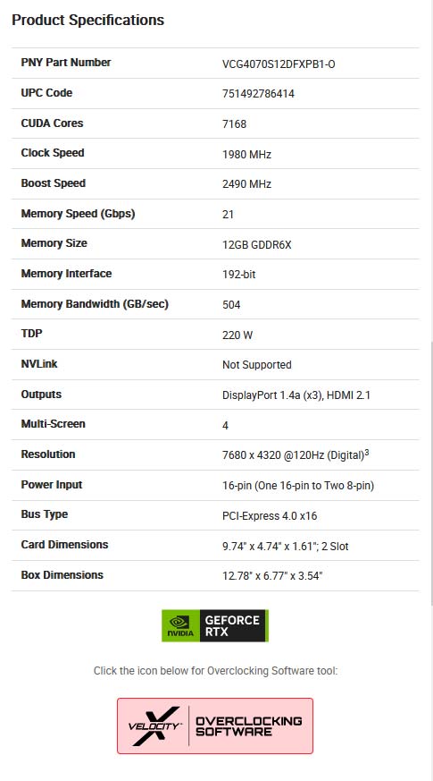 PNY GeForce RTX 4070 SUPER 12Gb VERTO OC | VCG4070S12DFXPB1