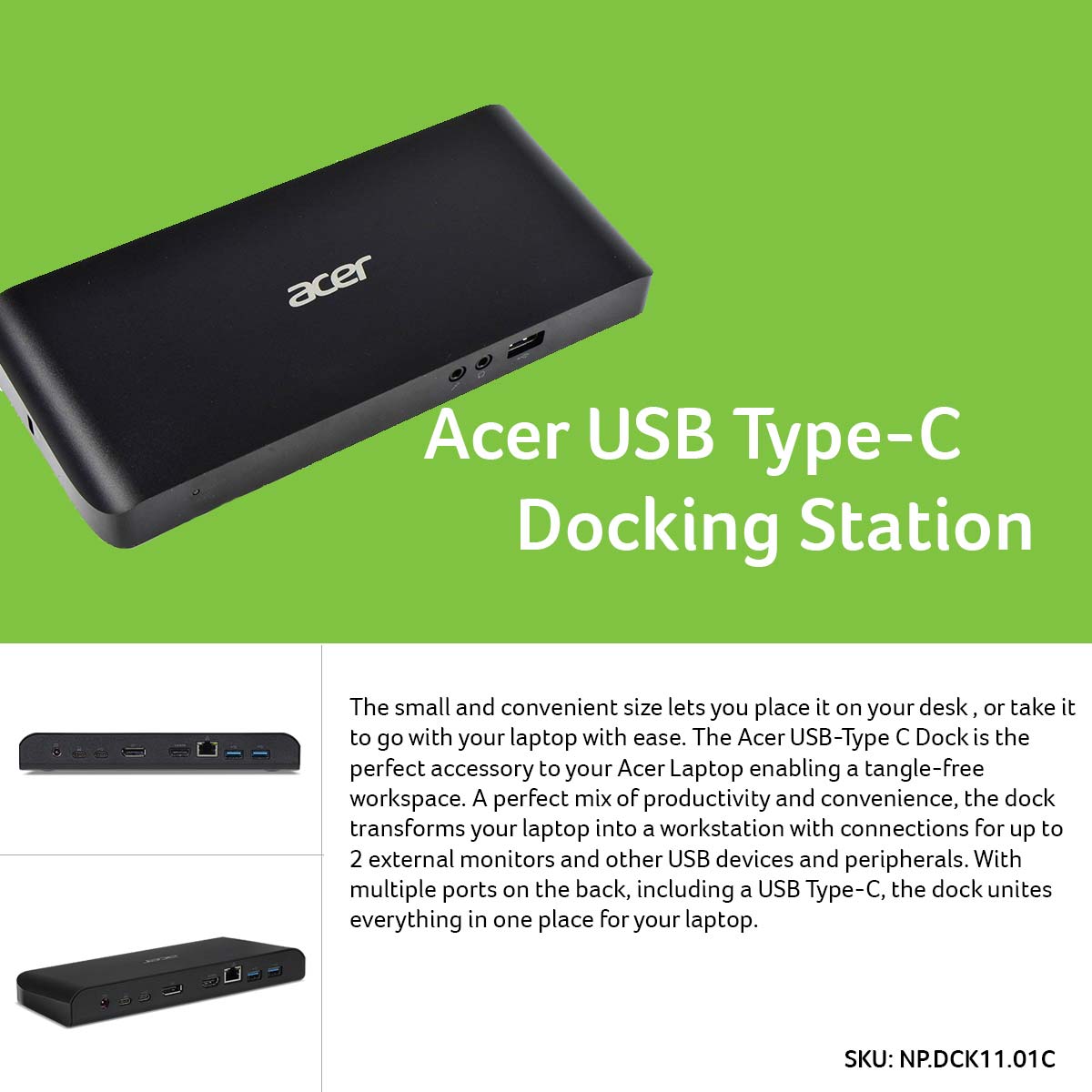 Acer USB Type-C Station D'accueil 135W AC | NP.DCK11.01C