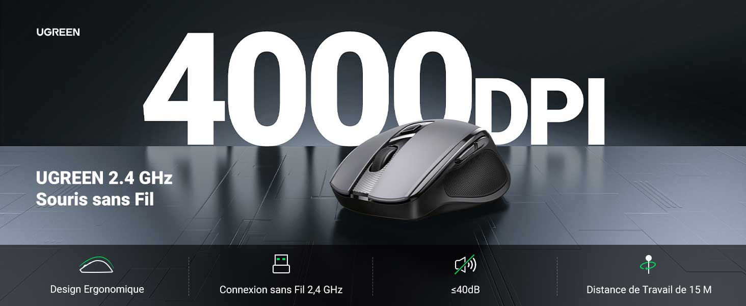 UGREEN Souris sans Fil Ergonomique Silencieuse | 90545