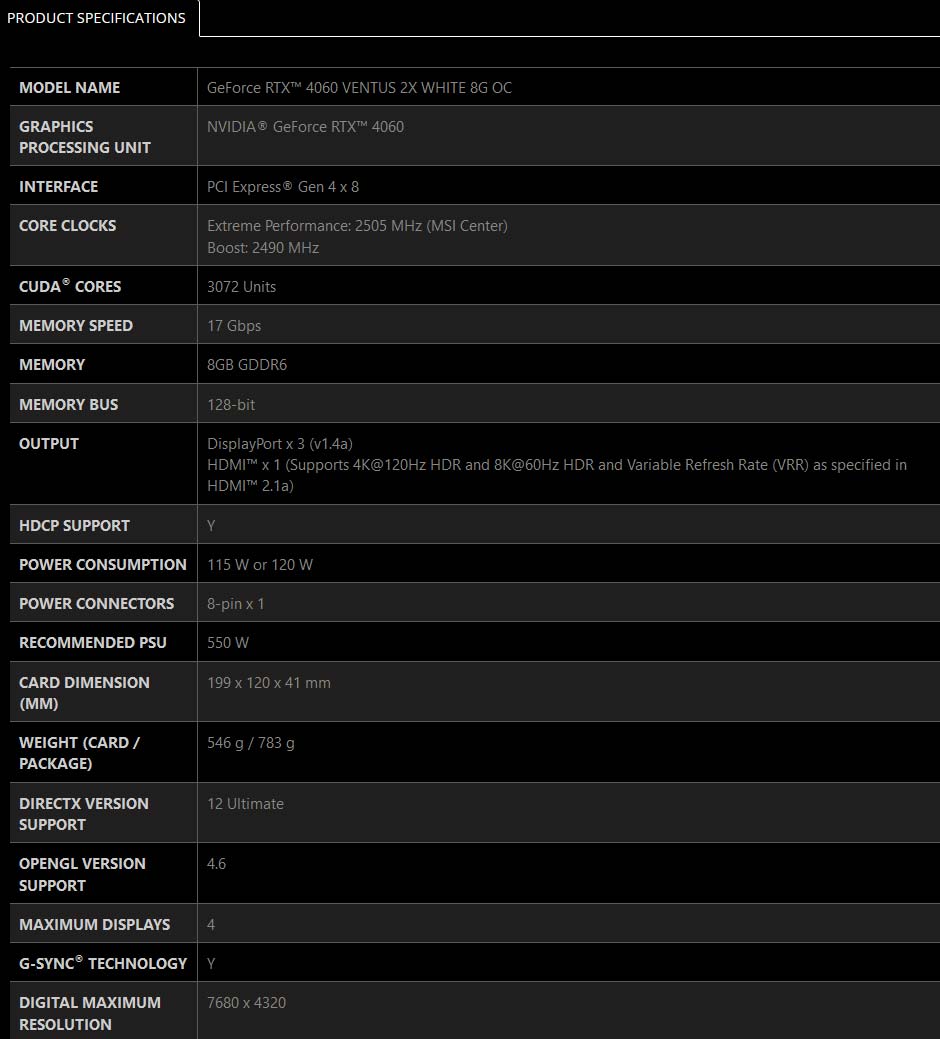 MSI GeForce RTX 4060 VENTUS 2X WHITE 8Gb OC | 912-V516-004 MSI GeForce RTX 4060 VENTUS 2X WHITE 8Gb OC | 912-V516-004
