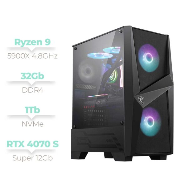 MSI MAG FORGE 100R Ryzen 9 RTX 4070 Super | R9-32G-1Tb-A550M