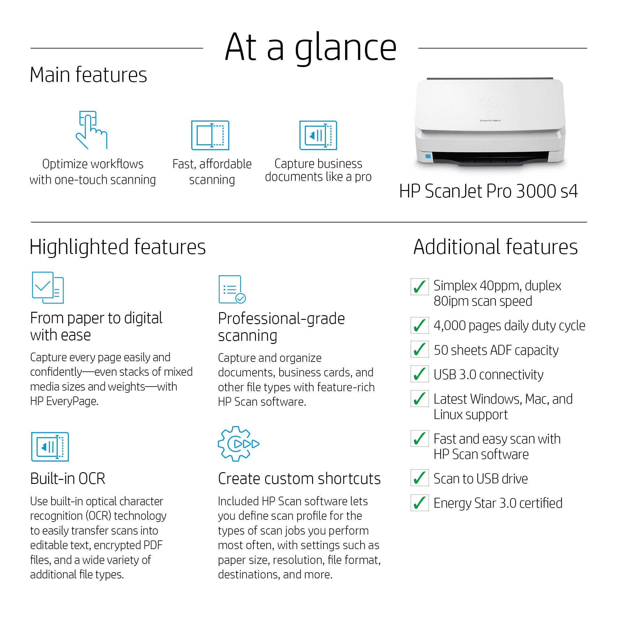 HP ScanJet Pro 3000 s4 Scanner | 6FW07A