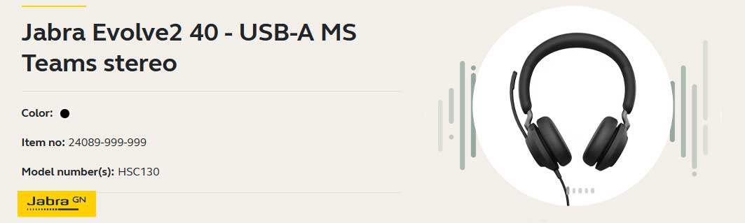 Jabra Evolve2 40 - USB-A MS Teams stereo Casque | HSC130